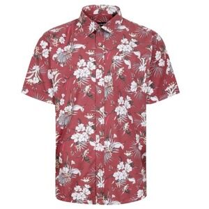 Bigdude Men's Burgundy Floral Allover Printed Short Sleeve Shirt Size 4XL NWT